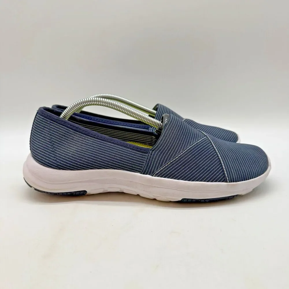 L.L. Bean Back Cove Canvas Shoes Women's 8 Blue Pin-Strip Slip On Comfort 503526
